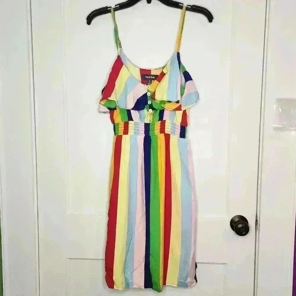 ModCloth Basically Breezy Sundress Womens Sz Small Rainbow Stripe Sleeveless NWT